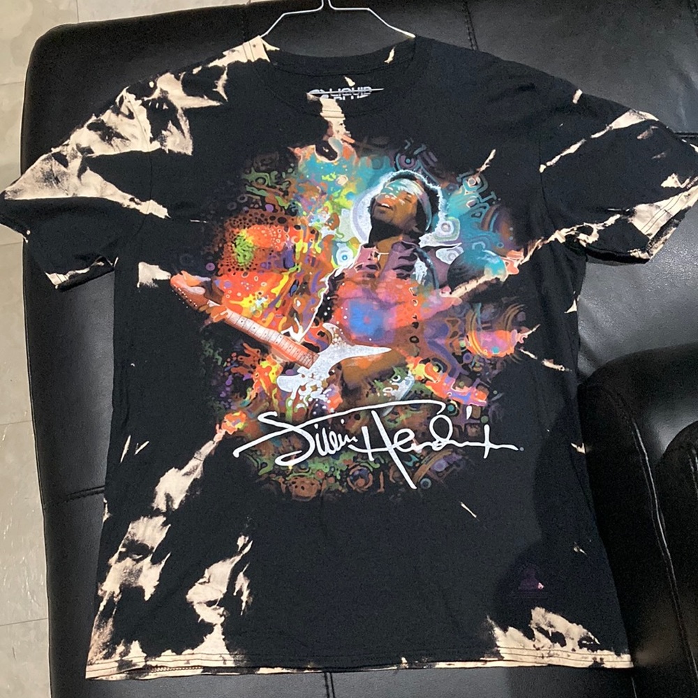 JIMI HENDRIX CUSTOM 1 OF 1 SPIRAL ACID WASH T-SHIRT - ON LIQUID BLUE SHIRT LARGE